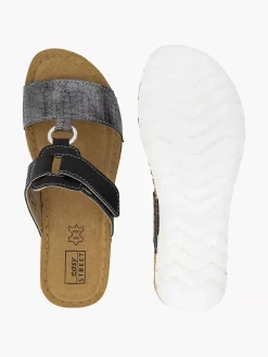 Slippers|Easy Street Zwarte Slipper Leren Voetbed