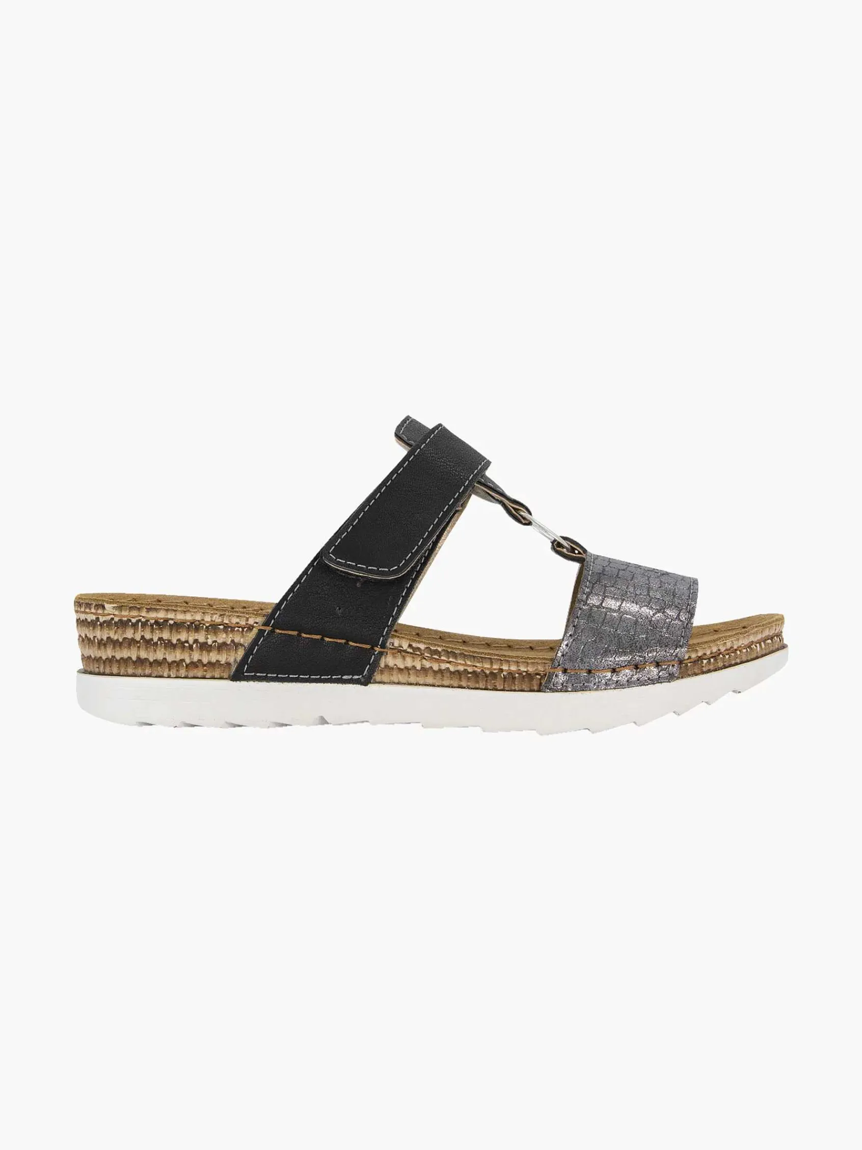 Slippers|Easy Street Zwarte Slipper Leren Voetbed