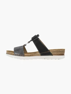 Slippers|Easy Street Zwarte Slipper Leren Voetbed
