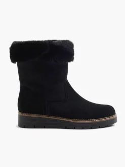 Comfort Schoenen|Medicus Zwarte Suede Comfort Enkelboot Gevoerd