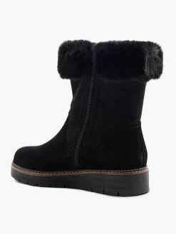 Comfort Schoenen|Medicus Zwarte Suede Comfort Enkelboot Gevoerd